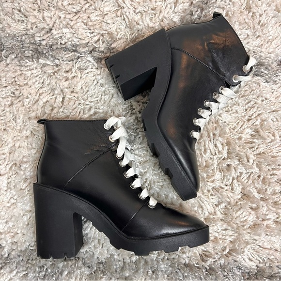 ASOS DESIGN Enola Black leather chunky hiker boots - Picture 2 of 9